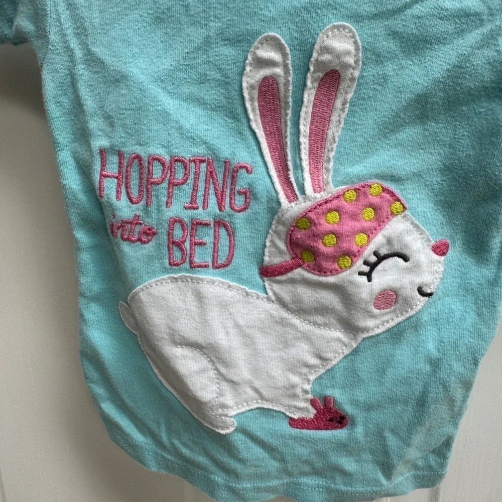 Simple Joys by Carter's 24M Girls Blue Bunny Hopping Bed Short Sleeve Pajama Top